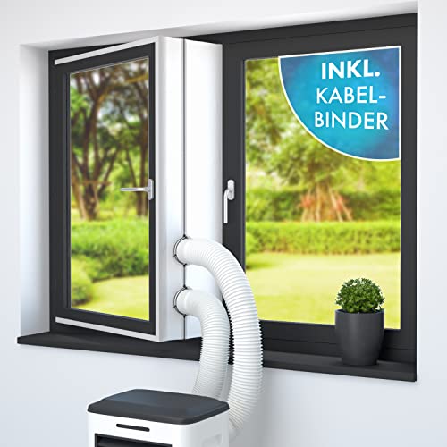 LAINFELD Fensterabdichtung für Klimaanlage | 400 cm | Inkl. 2x Kabelbinder | Fensterdurchführung für Abluftschlauch Mobile Klimagerät Fenster