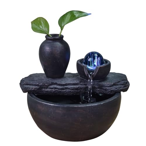 Natürlicher Innenbrunnen mit Vase Soli Blumenplan Plan des farbigen LED -Lichttisches, H 19x21x17cm - Silice Zen'light