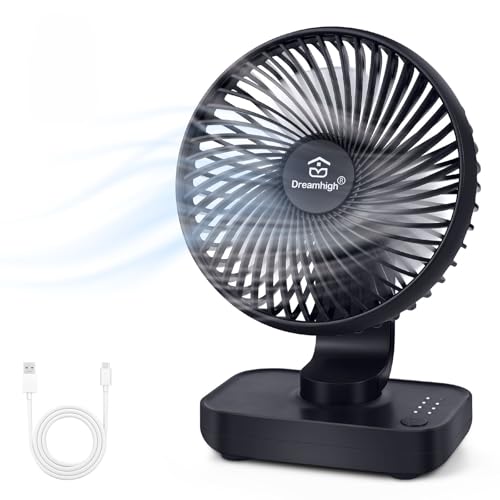 Dreamhigh® 4000mAh USB Ventilator Ultra Leise, Tischventilator, Klein Tragbarer 4 Geschwindigkeiten Ventilatoren, Leise Mini Aufladbarem Basis Lüfter für Zuhause Büro Bibliothek Campen