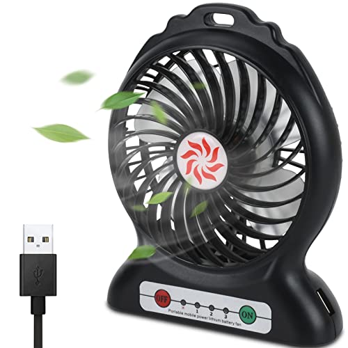 HZD Mini Ventilator,Tragbarer USB Tischventilator Tragbarerleiser Tischlüfter mit 3 Geschwindigkeiten,für Büro Schlafzimmer Outdoor-Camping,Schwarz