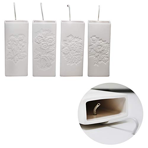 DRULINE 4er Set Luftbefeuchter - Raumbefeuchter Heizung - Raumluftbefeuchter - Verdampfer - Verdunster - Keramik weiß - mit Blumenprägung - B/H/T ca. 8 x 20,5 x 3,5 cm - je 300 ml