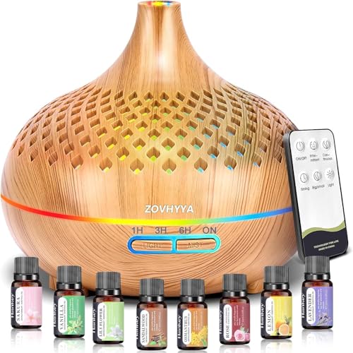 ZOVHYYA Aroma Diffuser 500 ml Diffusoren Luftbefeuchter Aromatherapie-Diffuser 14 LEDs mit Fernbedienung 3 Timer und automatische Abschaltung für Wohnzimmer, Schlafzimmer, Yoga, als