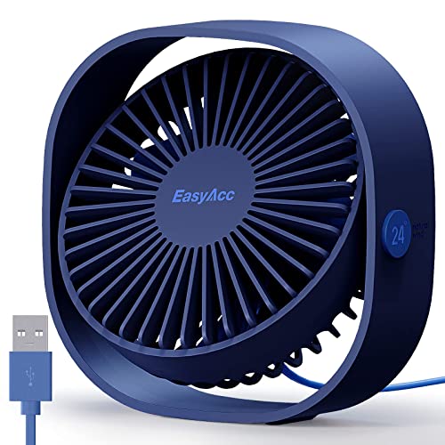 EasyAcc USB Ventilator, Mini Ventilator USB Tischventilator leise Klein 2 Jahre Garantie Starker Exquisit Lüfter 3 Geschwindigkeiten 360 Grad Drehung Desk Fan für Schreibtisch Zuhause Büro