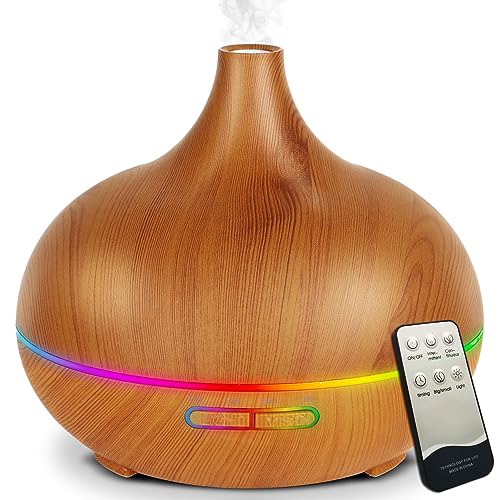 Aroma Diffuser 550ml Ätherische Öle Diffusor, Aromatherapie Diffuser, BPA-Frei Ultraschall Luftfeuchter mit 7 LED Licht Farben, 4 Einstellung des Timers für zuhause, Schlafzimmer, Büro, Yoga