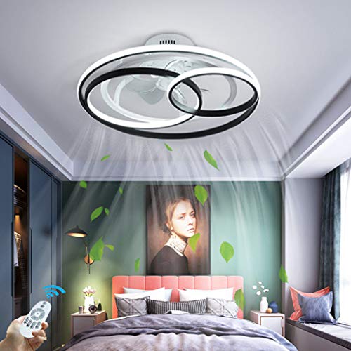 LED Dimmbar Deckenventilator Mit Lampe Modern Kreativität Doppelter Ring Ventilator-Deckenleuchte Leise Ultra-Dünn Deckenlampe Mit Lüfter Wohnbereich Esszimmer Schlafzimmer Fan Beleuchtung,Ø53cm