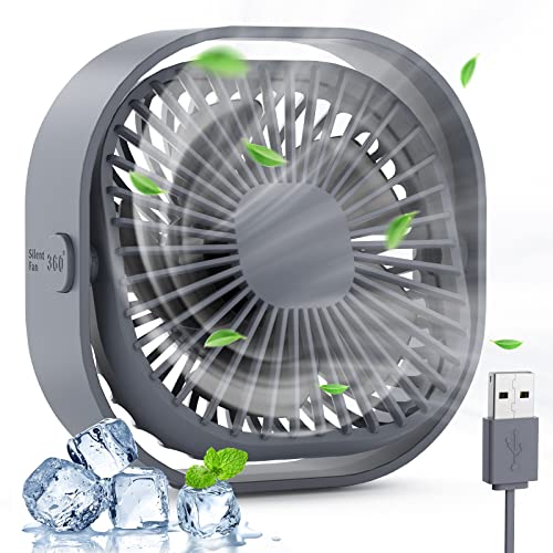 BOSONER Mini Ventilator USB : Tischventilator Sehr Leiser - Kleiner Ventilator Desk Fan Tragbarer - 3 Geschwindigkeiten 360° Drehung für Büro, Zuhause und im Freien
