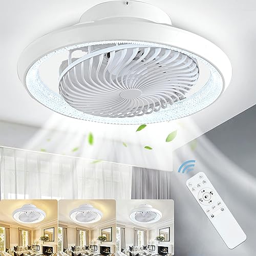 MQW Deckenventilator mit Beleuchtung LED Licht, Invisible Fan Deckenleuchte 360° Drehbare, Dimmbar 48W mit Fernbedienung Ventilator lampe, Deckenlampe ür Wohnzimmer, Esszimmer, Schlafzimmer, 49CM