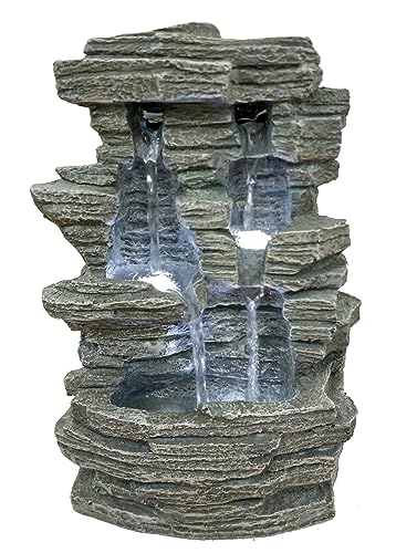 Zen'Light - Zimmerbrunnen Grand Canyon - Wasserfall in Steinoptik - Weiße LED-Beleuchtung - Moderne Zen Deko, Ideal für Meditation & Entspannung - Feng Shui - H 28cm