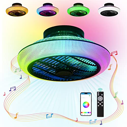 VOMI LED Deckenventilator mit Beleuchtung und Fernbedienung, APP-Steuerung RGB Dimmbar Deckenleuchte mit Ventilator Leise, Max. 72W Fan Deckenlampe mit Bluetooth Musik Lautsprecher und Timing