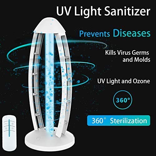 Aunics UV-Lampe, keimtötende UV-Lampe, 99 % Batterien, 37 W, UV-C-Licht, 254 nm mit doppelter Kontrolle, 5/30/60 Min., Sanitärlampe, UVC-Lampe für Raumdesinfektion, Weiß