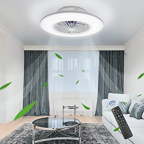 Unikcst Dimmbar 32W LED Deckenleuchte Mit Ventilator Leise Deckenventilator Mit Beleuchtung 3 Farbwechsel Deckenlampe Mit Fernbedienung Weiß 230V für Schlafzimmer Wohnzimmer