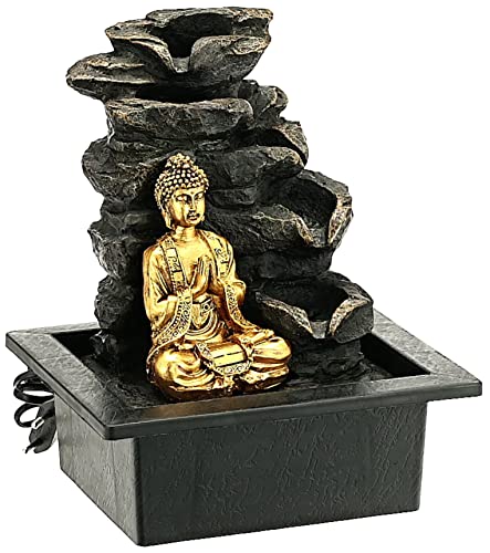 Zen Light Shira Zimmerbrunnen mit Pumpe und LED-Beleuchtung, Kunstharz, Schwarz, Einheitsgröße
