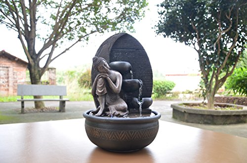 Zen'Light – Zimmerbrunnen Buddha Grace mit LED-Beleuchtung bunt – Dekor Zen, ideal für Meditation und Entspannung – leise Wasserpumpe – abnehmbare Figur – Höhe 40 cm