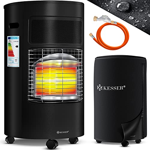 KESSER® Gasheizer Keramik 4200 Watt Gas Heizstrahler inkl. Gasdruckregler Gasschlauch - Gasheizofen inkl. Schutzhülle Gasheizgerät, Infrarot Keramikbrenner, Butan- oder Propangasflaschen Schwarz