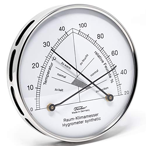 Fischer 142.01EST - Raum-Klimamesser - 100mm Synthetic-Hygrometer und Bimetall-Thermometer aus Edelstahl Made in Germany