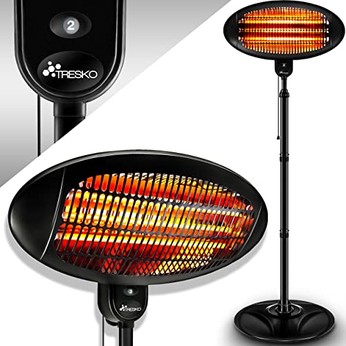 TRESKO Infrarot Stand-Heizstrahler 2000W | Wärmestrahler Terrasse elektrisch mit 3 Heizstufen | Terrassenstrahler Innen & Außen | Infrarotstrahler mit LED-Anzeige