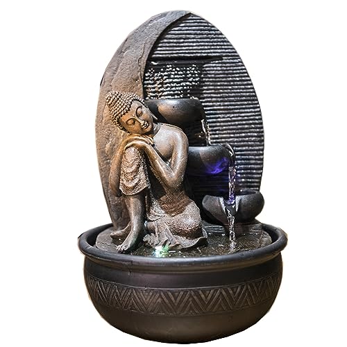Zen'Light - Zimmerbrunnen Buddha Grace mit Farbiger LED-Beleuchtung - Zen-Dekor Ideal für Meditation und Entspannung - Leise Wasserpumpe - Abnehmbare Skulptur - H 40cm