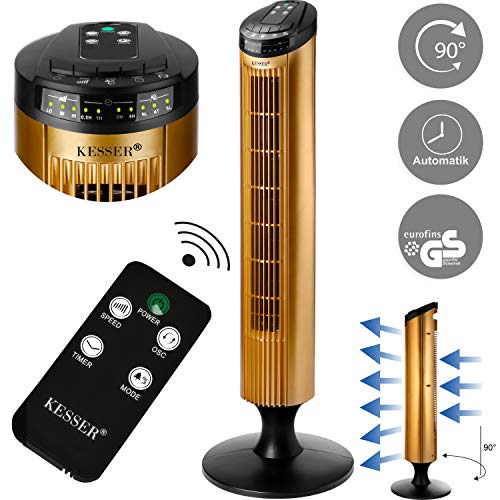 KESSER® Turmventilator FERNBEDIENUNG Ventilator LED Display Standventilator Klimaanlage (Schwarz/Gold)